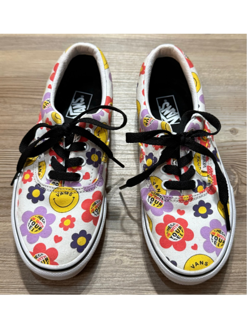 Vans Kids White Sneakers with Yellow, Purple, Red Floral Print